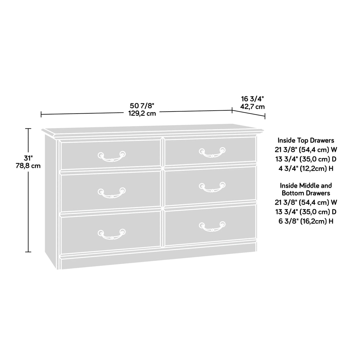 Sauder Orchard Hills 6 Drawer Dresser, Carolina Oak finish