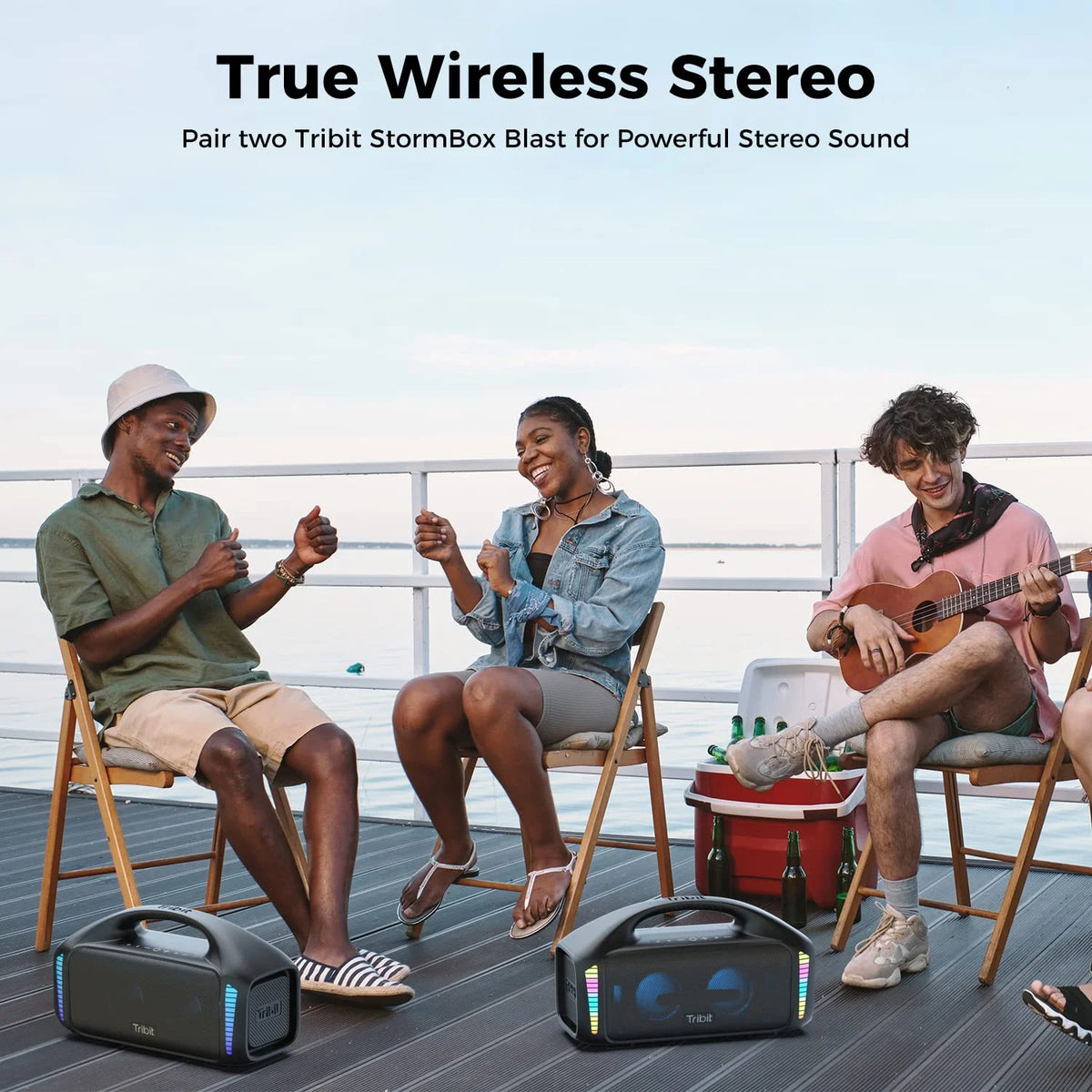 Tribit StormBox Blast Portable Speaker,90W Stereo Sound Loud Speaker with XBass,IPX7 Waterproof Bluetooth Speaker LED Light, PowerBank, Bluetooth 5.3, Custom EQ, 30H Playtime Party