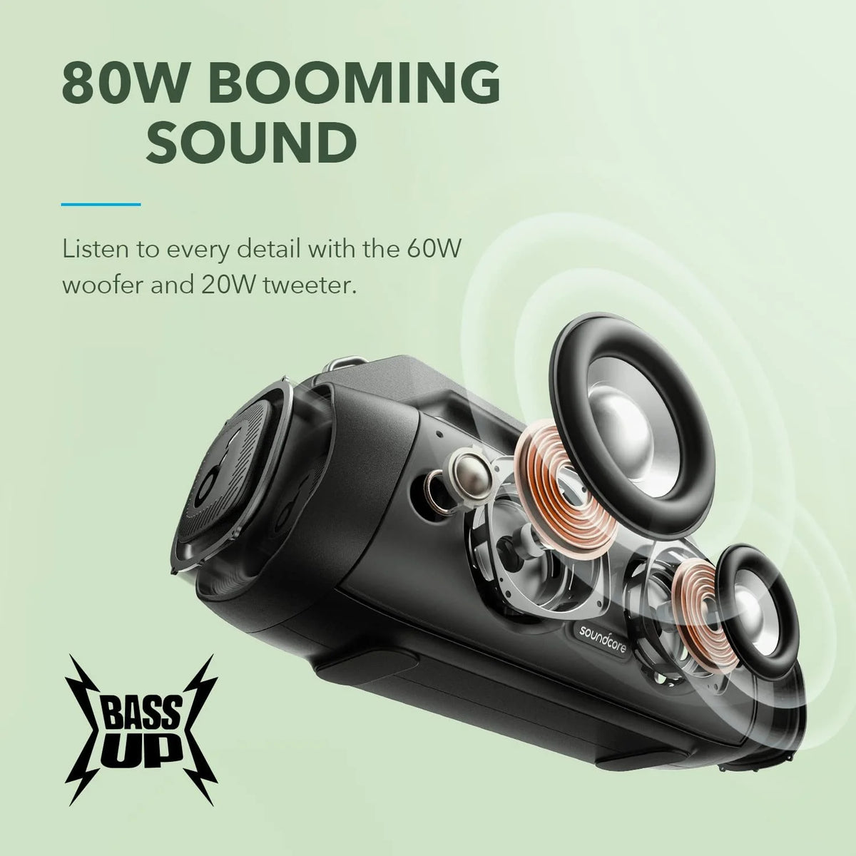 Soundcore Anker Motion Boom Plus Outdoor Bluetooth Speaker,80W Booming Sound,Portable with Strap for Camping