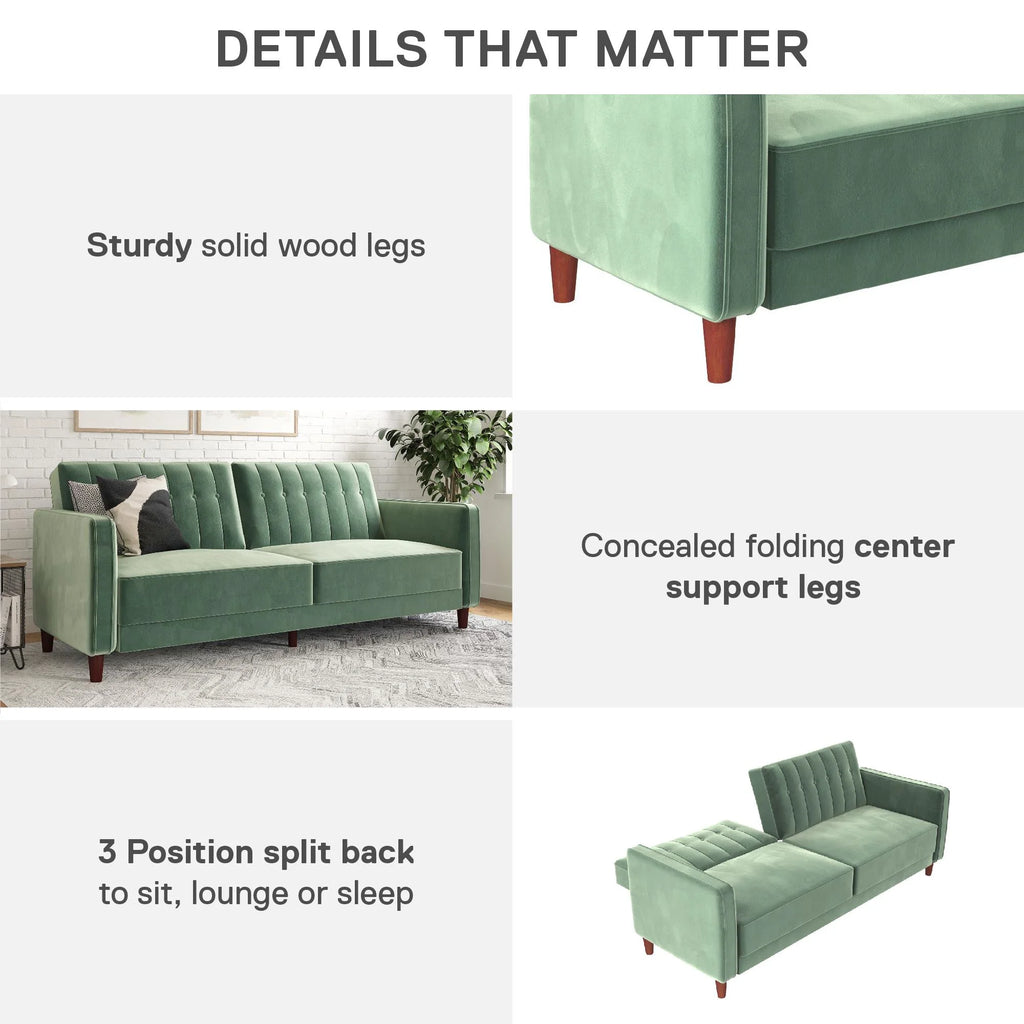 DHP Pin Tufted Transitional Futon, Light Green Velvet