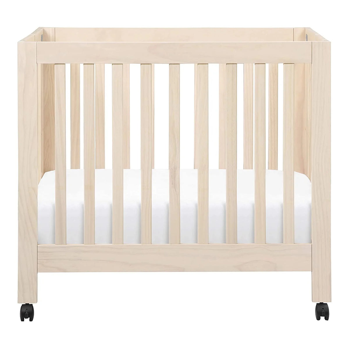 Babyletto Origami Mini Portable Crib Folding with Wheels in Honey, 2 Adjustable Mattress Positions, Greenguard Gold Certified