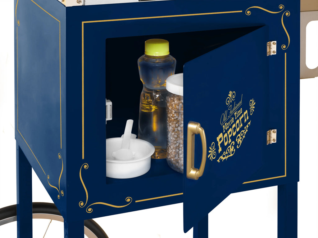Nostalgia Appliances Popcorn Cart Vintage Movie Theatre Popcorn Machine, Navy