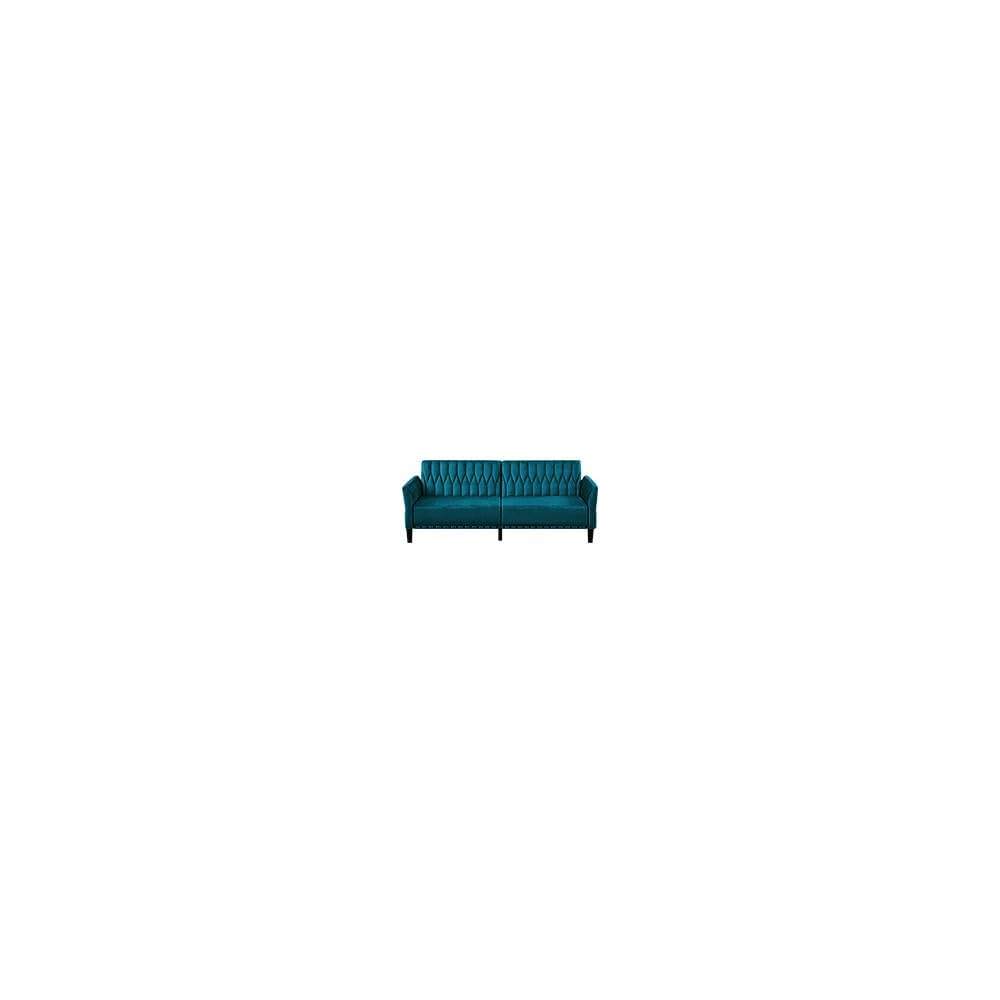 77" Velvet Futon Sofa Bed w/Adjustable Backrests & Armrests, Teal