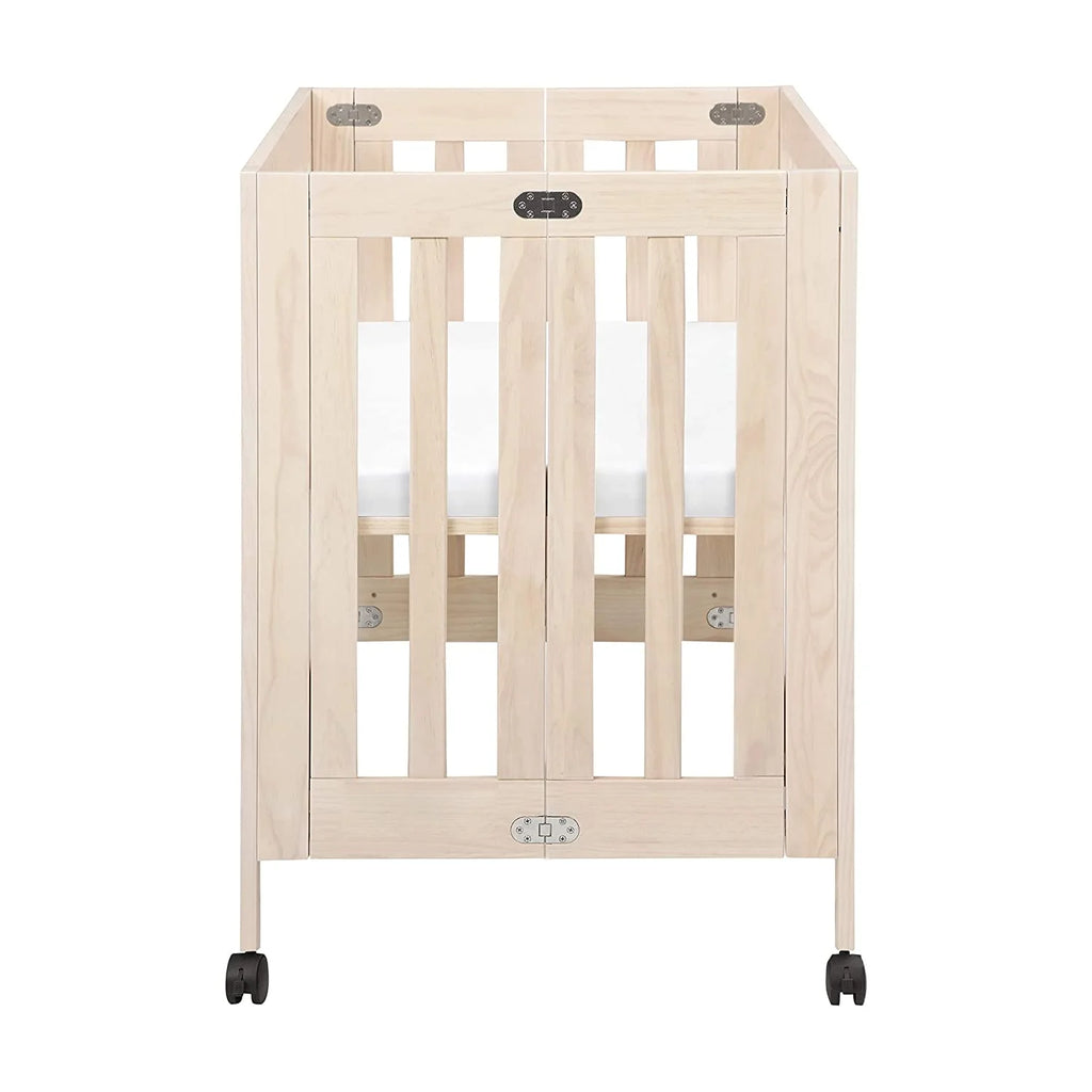 Babyletto Origami Mini Portable Crib Folding with Wheels in Honey, 2 Adjustable Mattress Positions, Greenguard Gold Certified