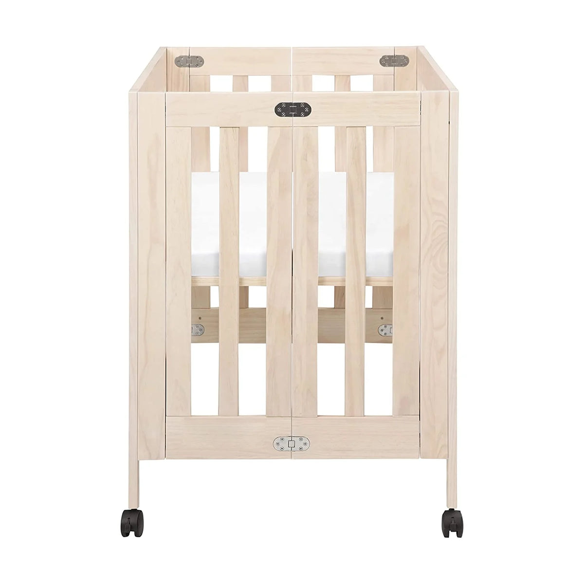 Babyletto Origami Mini Portable Crib Folding with Wheels in Honey, 2 Adjustable Mattress Positions, Greenguard Gold Certified