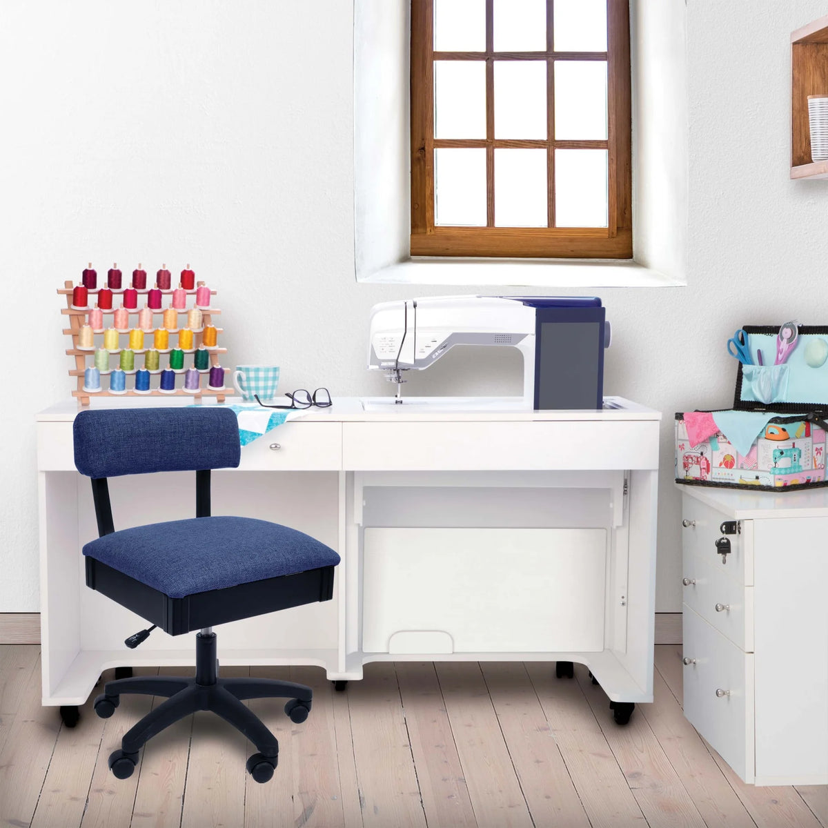 Arrow 19"L x 18"W Adjustable Height Hydraulic Sewing and Craft Chair - Duchess Blue