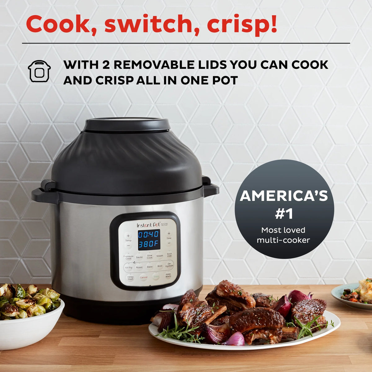 Instant Pot Duo Crisp 11-in-1 Air Fryer and Electric Pressure Cooker Combo with Multicooker Lids that Air Fries, Steams, Slow Cooks, Sautés, Dehydrates and More, Free App With 1900 Recipes, 8 Quart