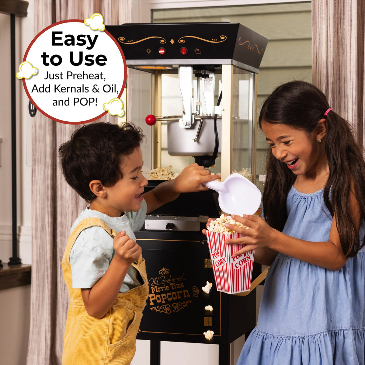 Nostalgia Appliances Popcorn Cart Vintage Movie Theatre Popcorn Machine, Navy