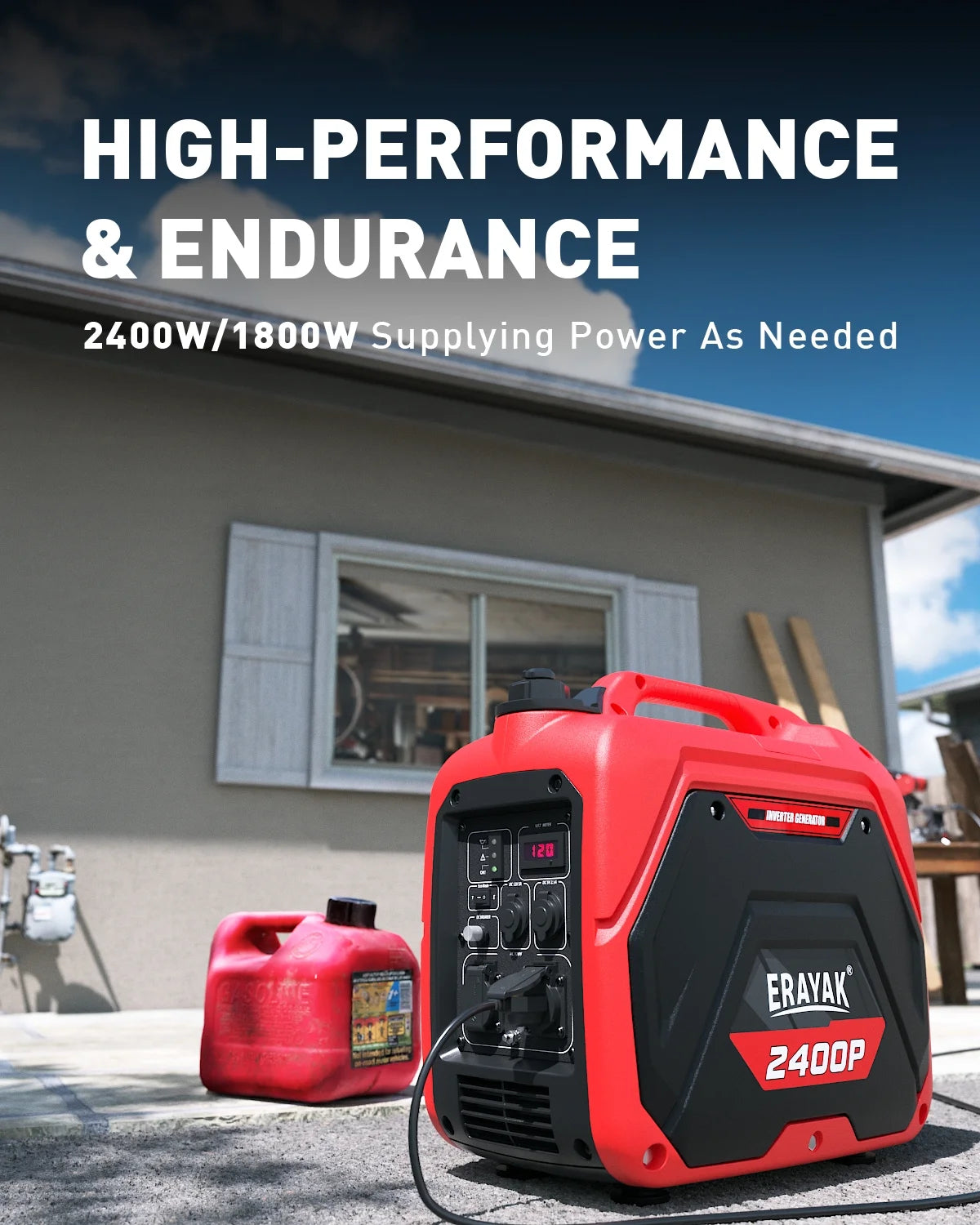 Erayak Portable Inverter Generator 2400W, Super Quiet, For RV, Camping & Home Backup Fuel Gasoline