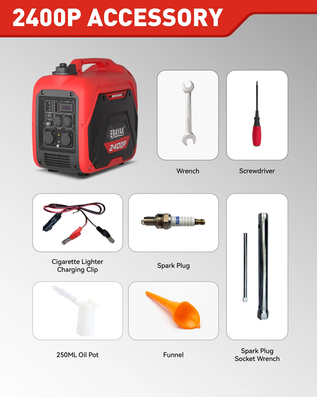 Erayak Portable Inverter Generator 2400W, Super Quiet, For RV, Camping & Home Backup Fuel Gasoline
