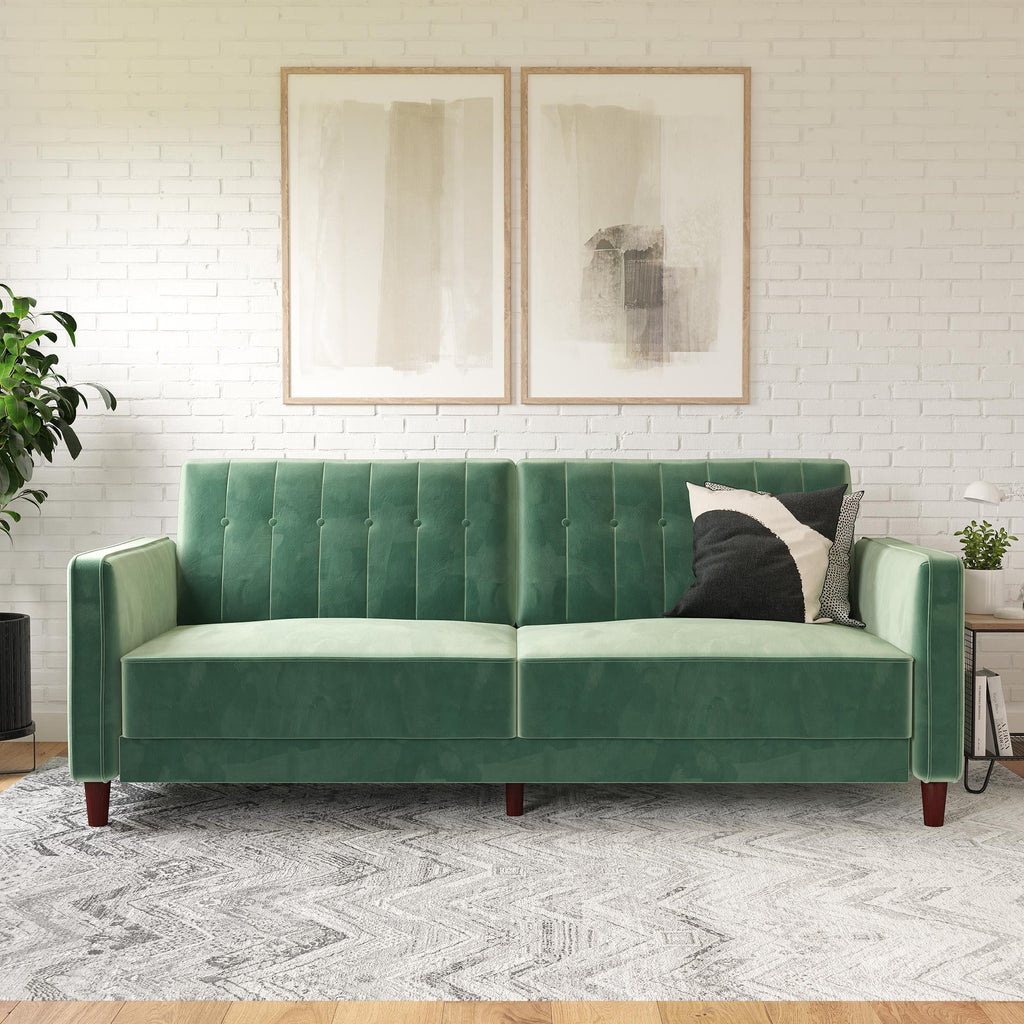 DHP Pin Tufted Transitional Futon, Light Green Velvet