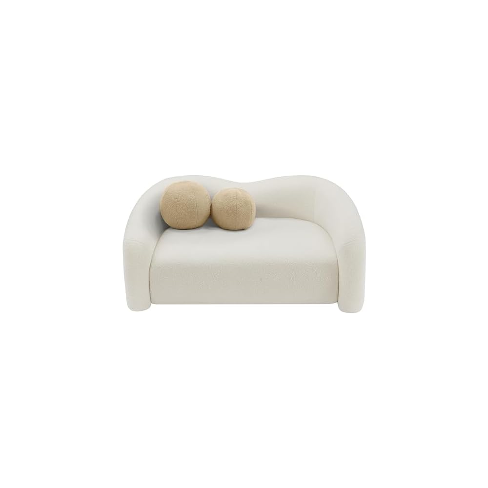 186Cream-L Kali Collection Modern | Contemporary Loveseat with Soft Cream Faux Shearling Teddy Fabric, Curved Back, 62" W x 33" D x 27" H, Cream