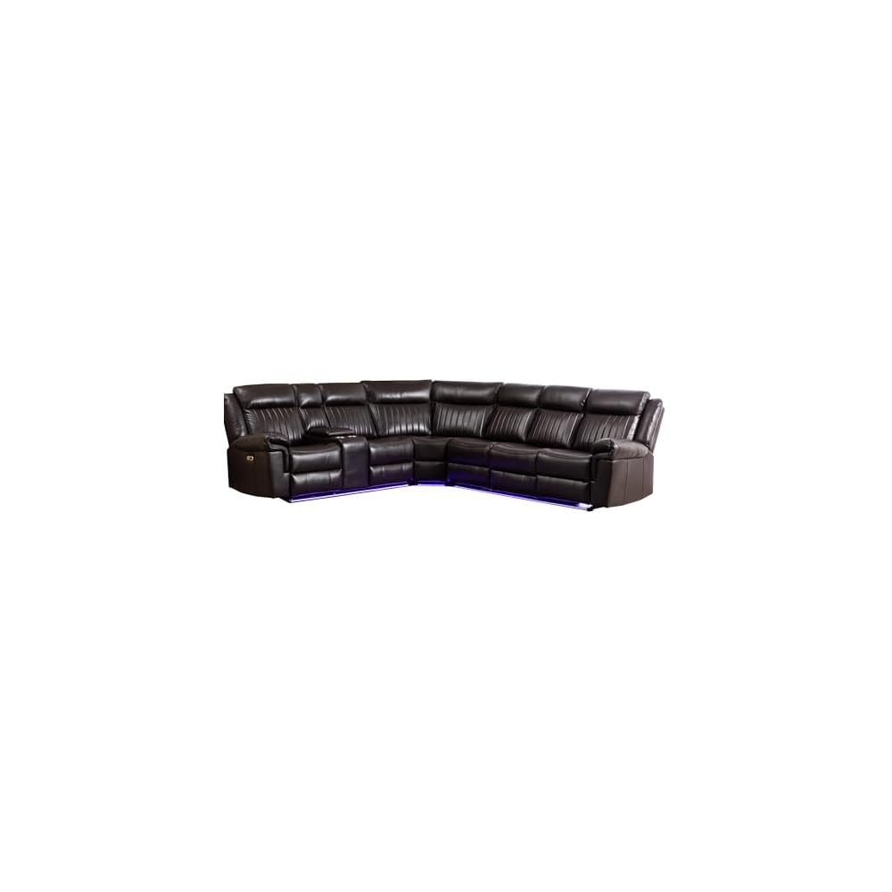 Power Reclining Sectional Sofa Set, L-Shaped Faux Leather, Brown
