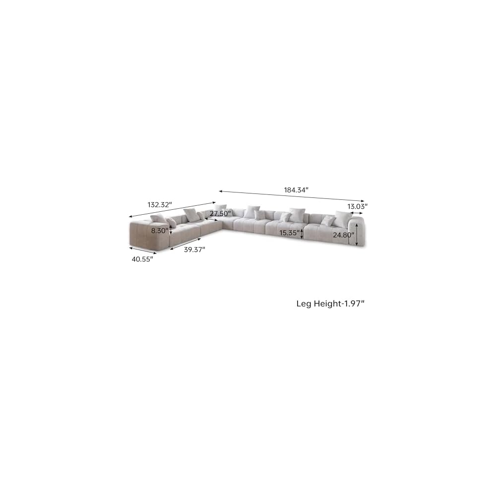 Oversized Sectional Couches for Living Room,183" V Shaped Couch, 6-Seater Cloud Modular Sectional Sofa, Linen Deep Seat Cloud Couches for Living Room,White