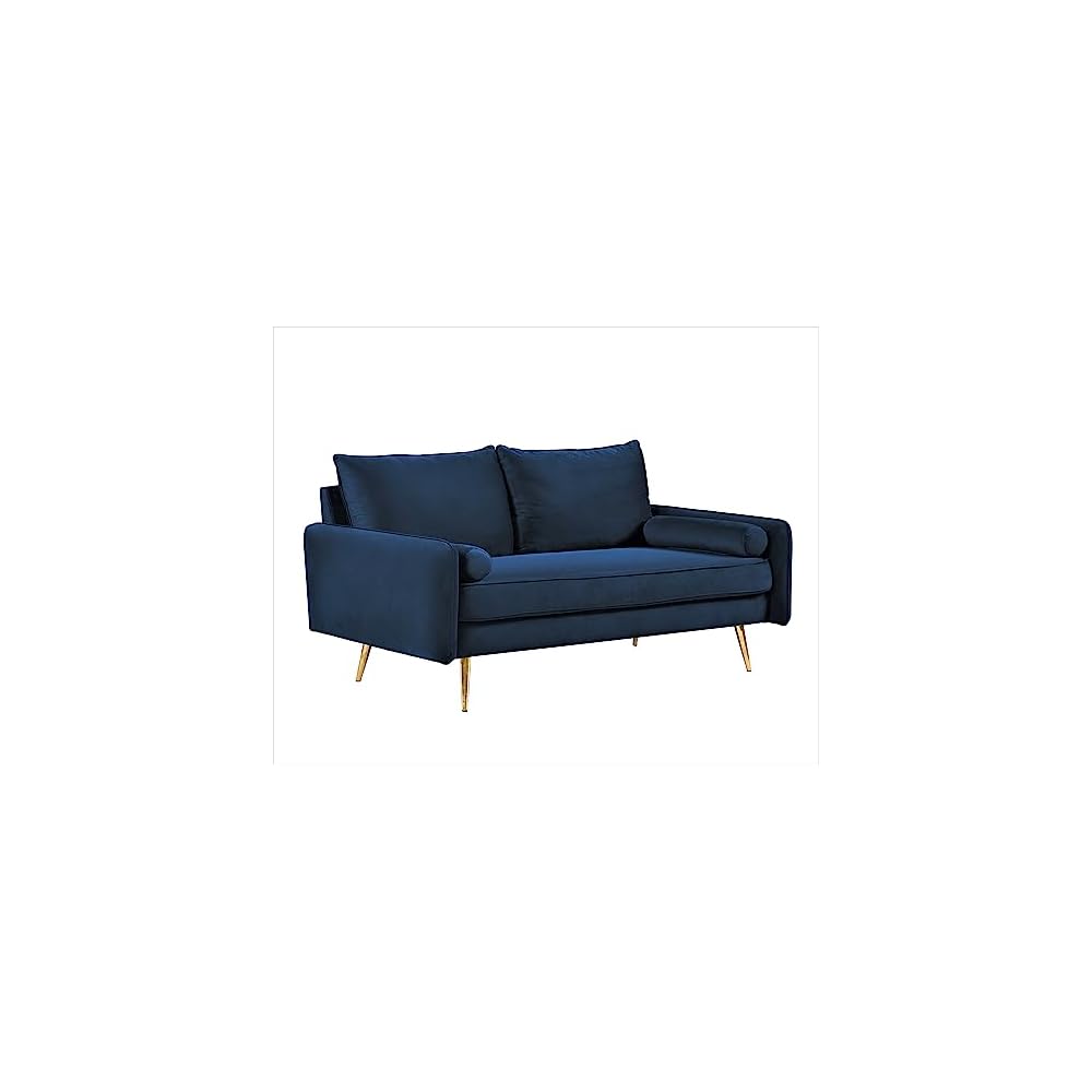 Kent Modern Loveseat, European Style Velvet Living Room Furniture with Tapered Legs, Vintage Flair, and Sleek Design, Love Seat, Dark Blue