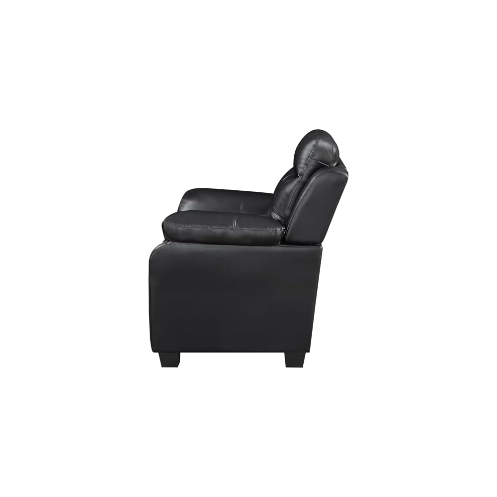Coaster Home Furnishings - Finley - Leatherette - Upholstered Tufted Loveseat with Flared Armrest, and Tapered Legs - Living Room - Black - 506552
