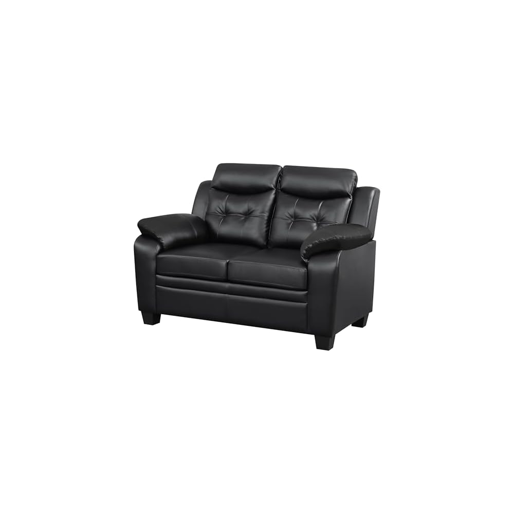Coaster Home Furnishings - Finley - Leatherette - Upholstered Tufted Loveseat with Flared Armrest, and Tapered Legs - Living Room - Black - 506552