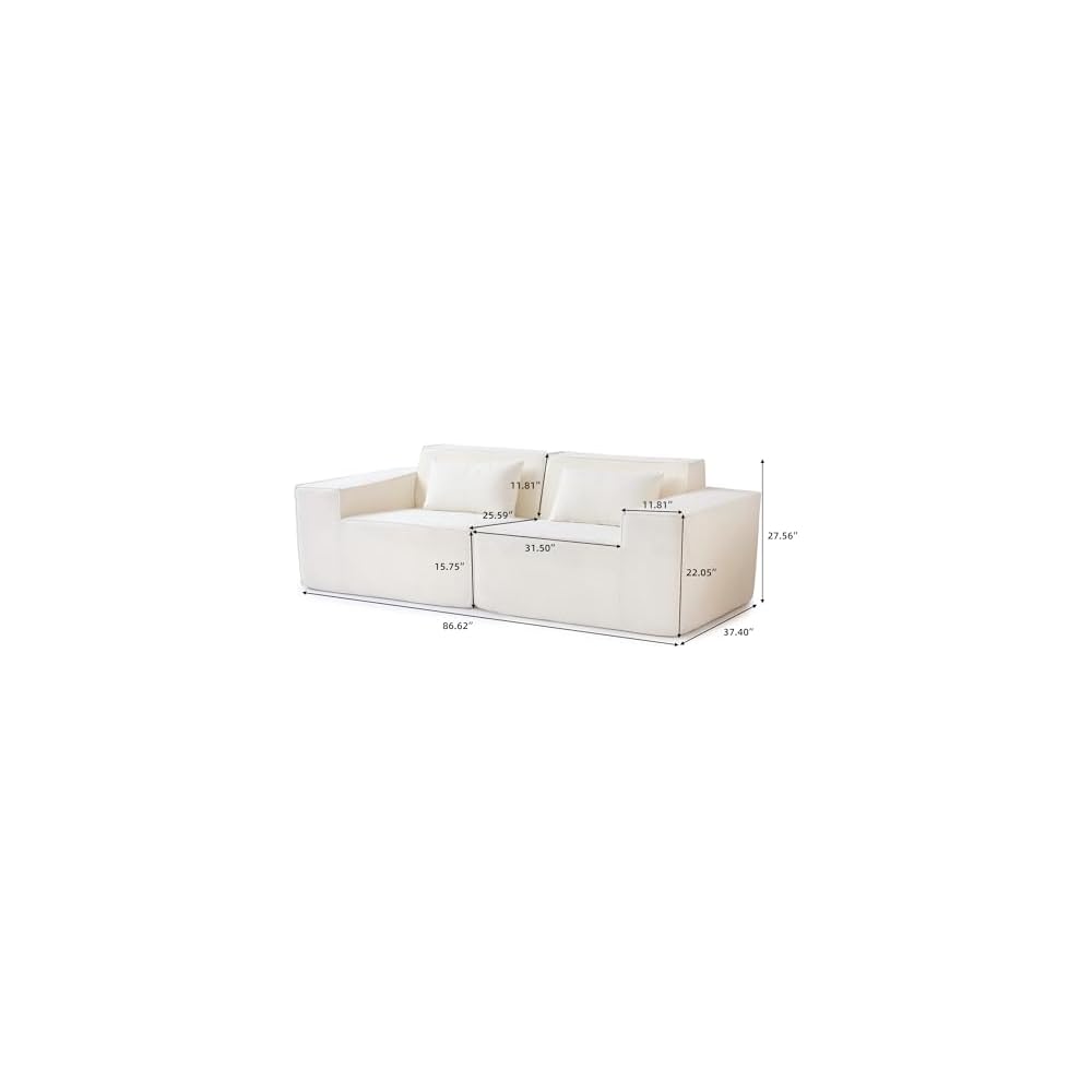 86.62" Modular Sectional Couch, Huge Plus Love Seat Sofa, Modern Comfy Cloud Couches, Sofa Furniture for Living Room, Office, Apartment, Beige