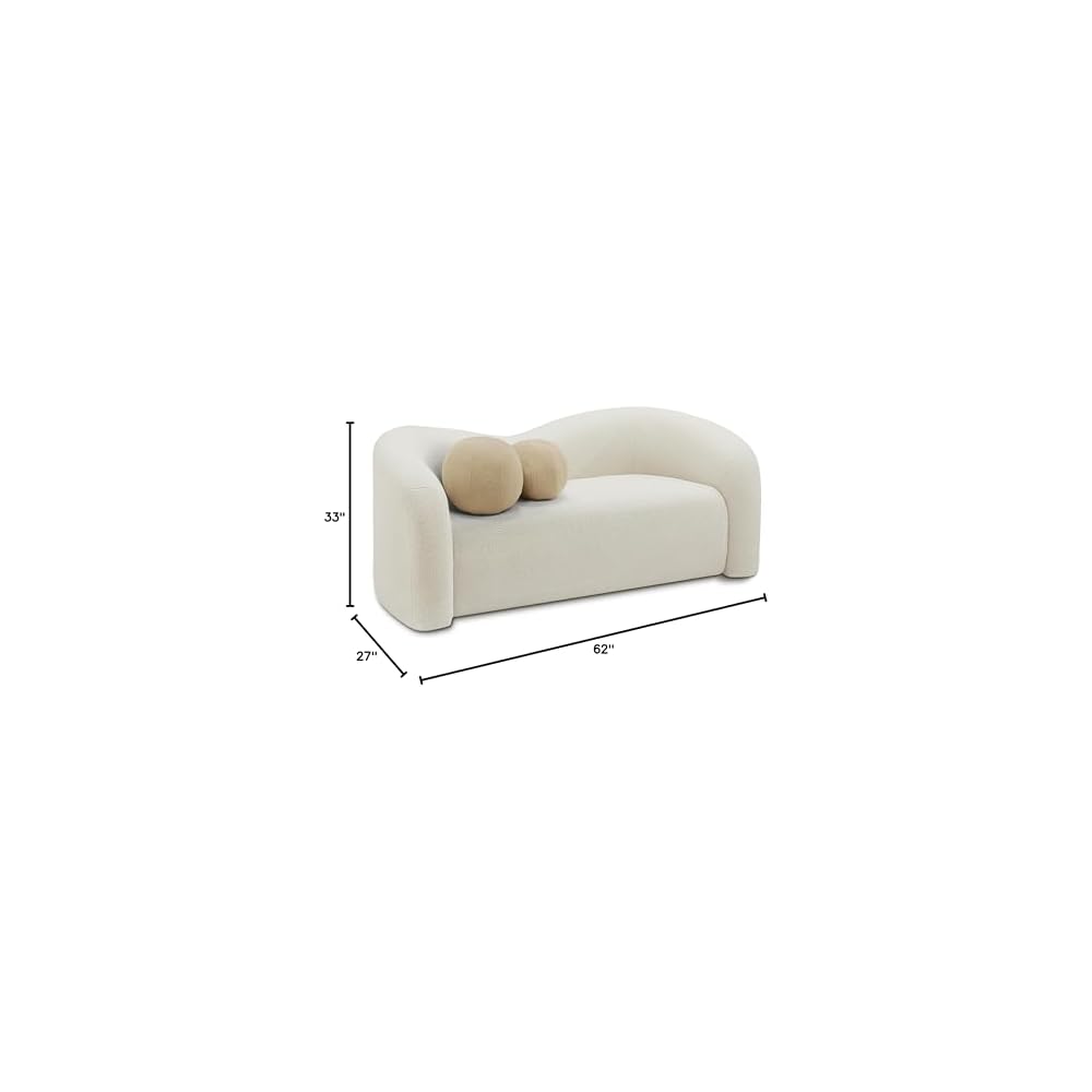 186Cream-L Kali Collection Modern | Contemporary Loveseat with Soft Cream Faux Shearling Teddy Fabric, Curved Back, 62" W x 33" D x 27" H, Cream