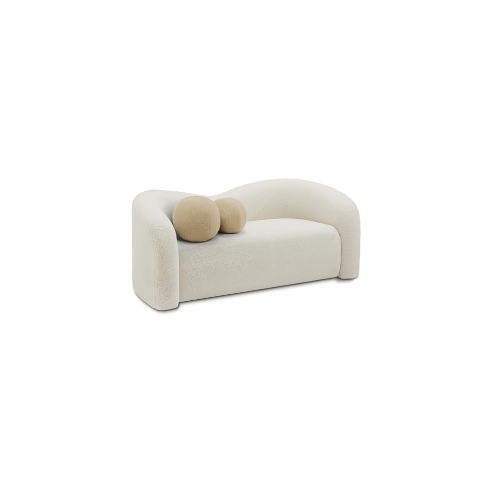 186Cream-L Kali Collection Modern | Contemporary Loveseat with Soft Cream Faux Shearling Teddy Fabric, Curved Back, 62" W x 33" D x 27" H, Cream