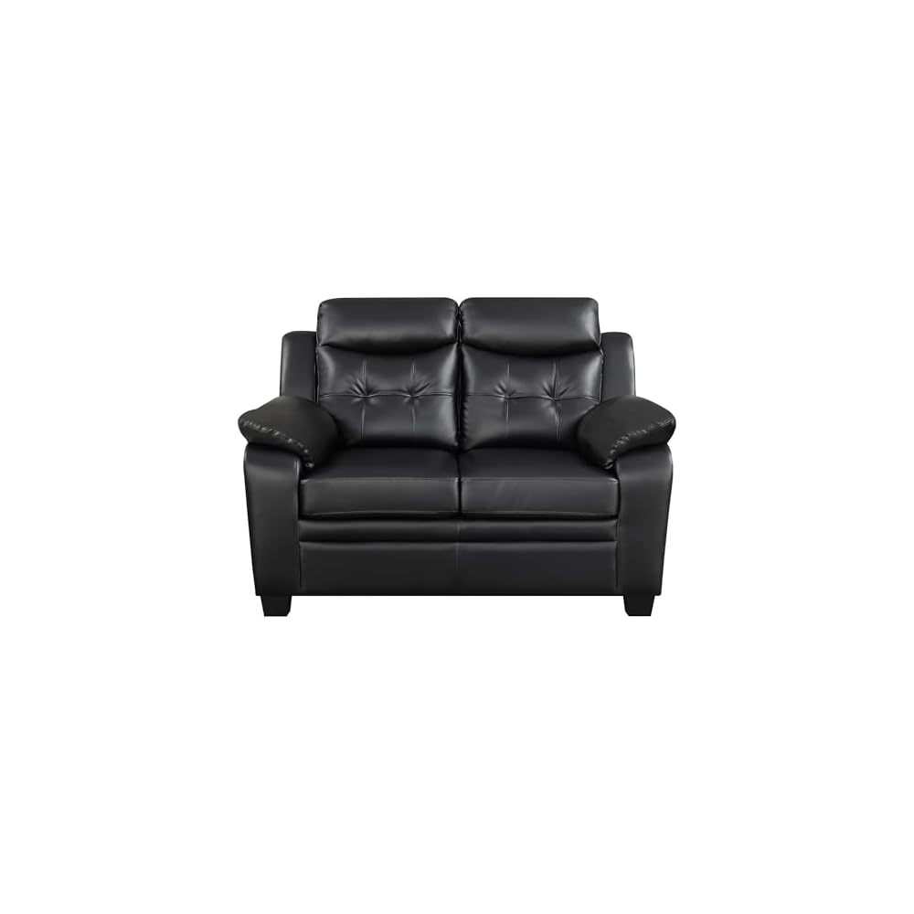 Coaster Home Furnishings - Finley - Leatherette - Upholstered Tufted Loveseat with Flared Armrest, and Tapered Legs - Living Room - Black - 506552