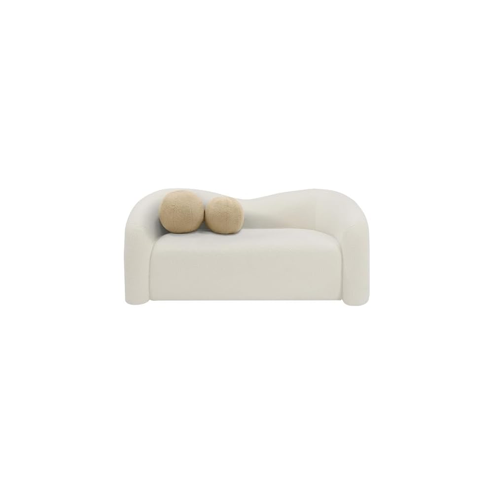 186Cream-L Kali Collection Modern | Contemporary Loveseat with Soft Cream Faux Shearling Teddy Fabric, Curved Back, 62" W x 33" D x 27" H, Cream
