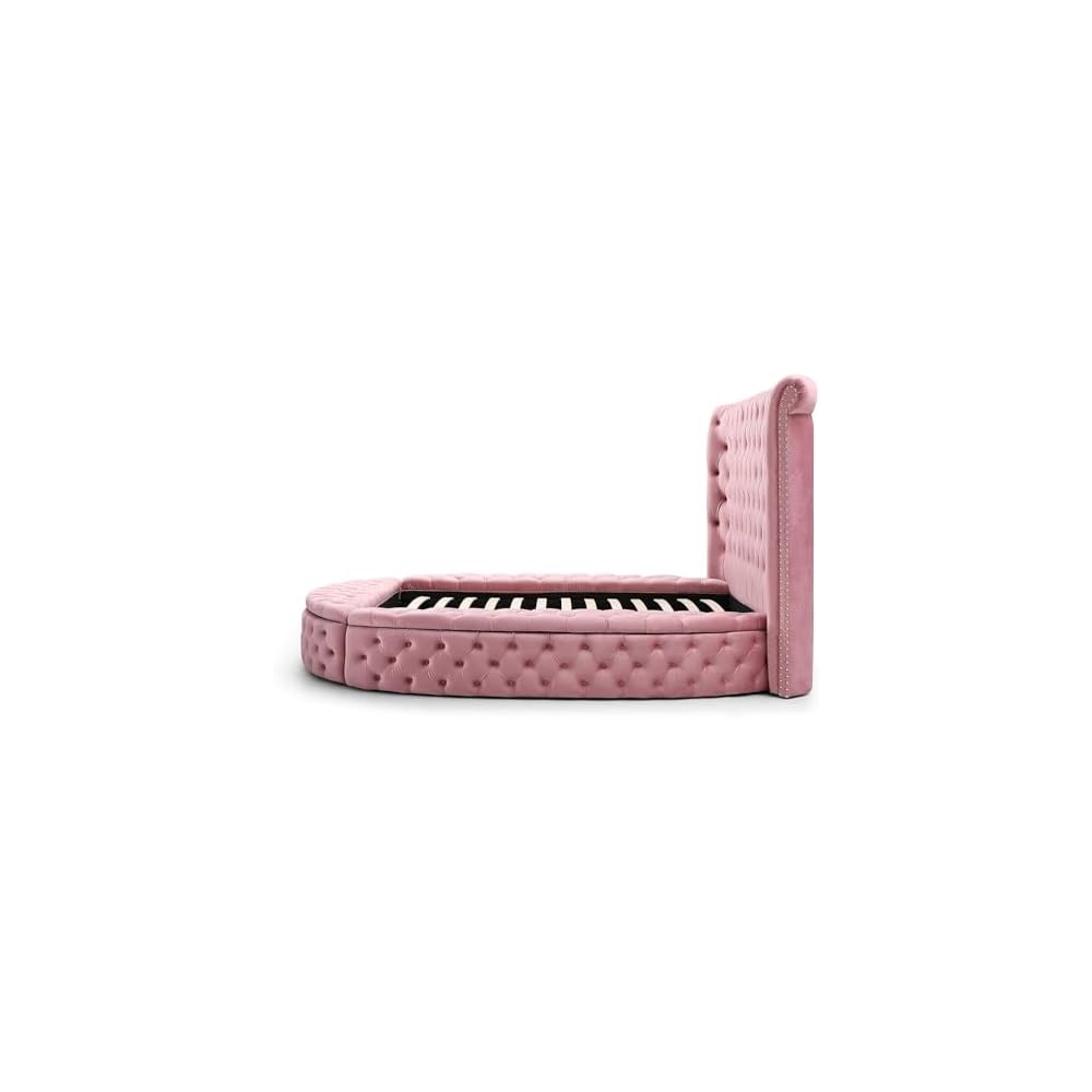 Elizabeth Velvet Round Storage Queen/King Bed (Pink, King)