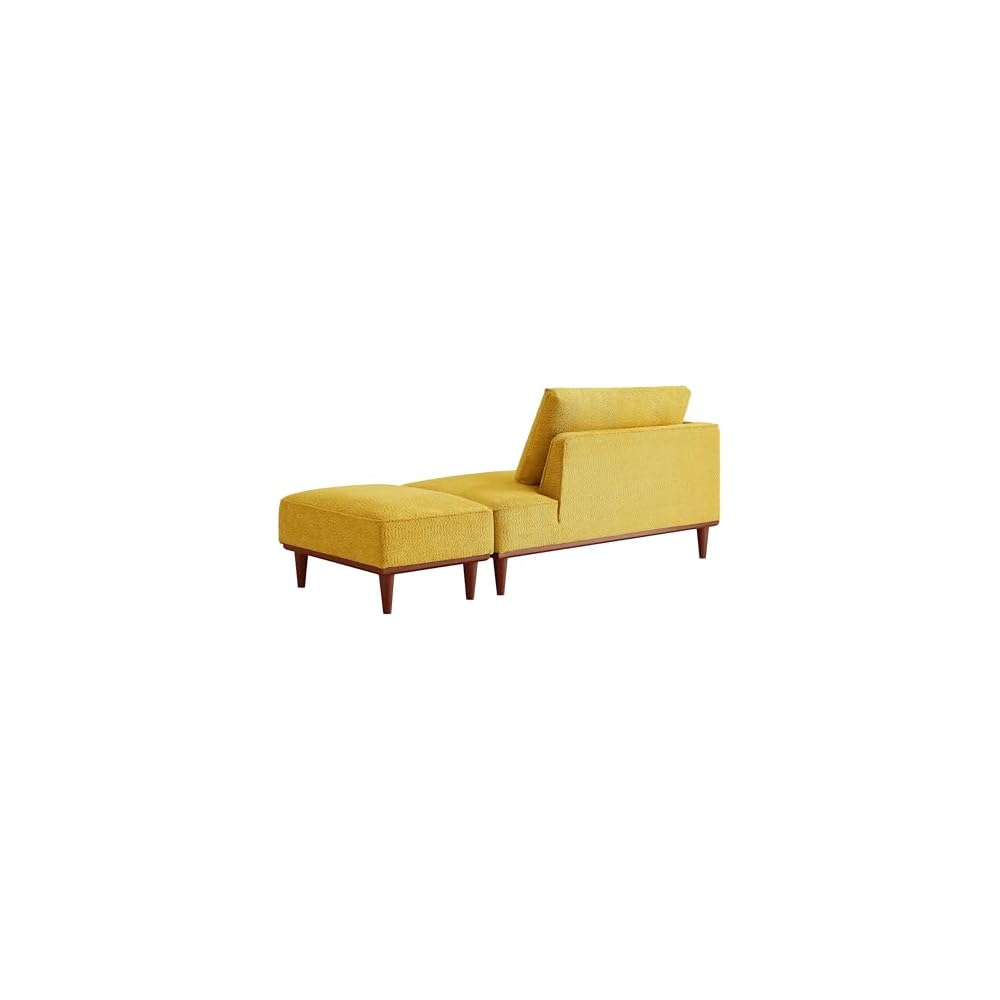 Upholstered Chaise Lounge Chair Indoor with Ottoman & Armrest & Lumbar Pillow, Boucle Fluffy Reading Chair, Modern Leisure Recliner Sofa for Office Living Room Bedroom (Yellow, Left Facing)