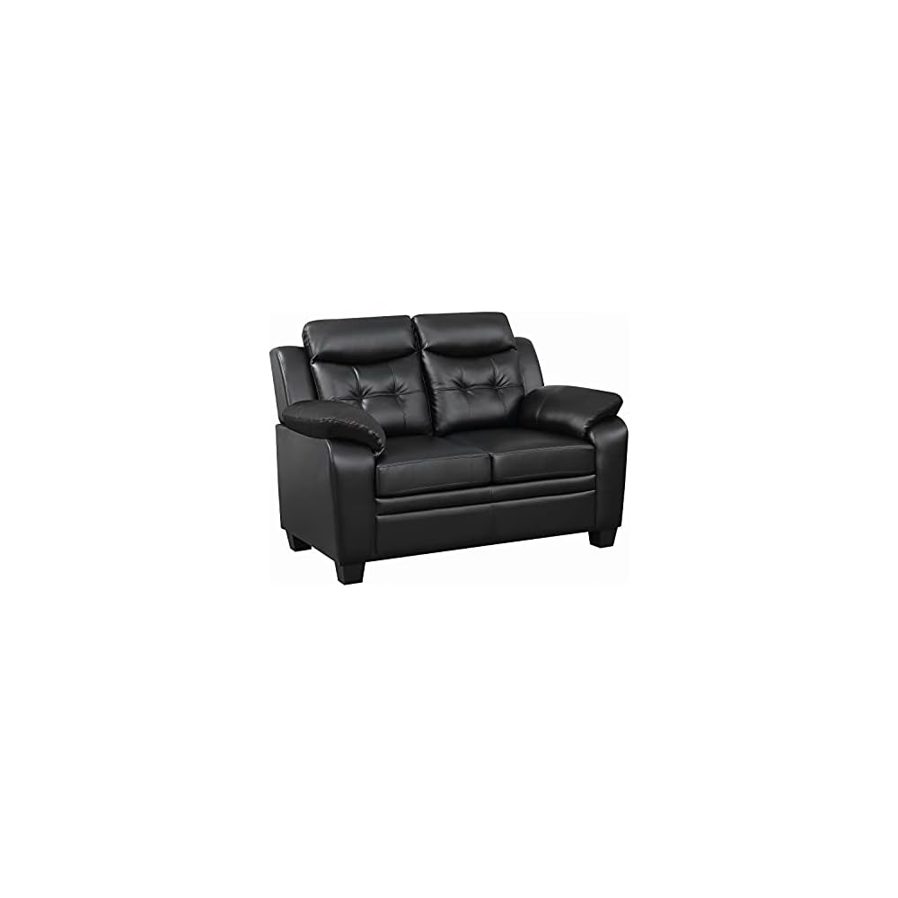 Coaster Home Furnishings - Finley - Leatherette - Upholstered Tufted Loveseat with Flared Armrest, and Tapered Legs - Living Room - Black - 506552