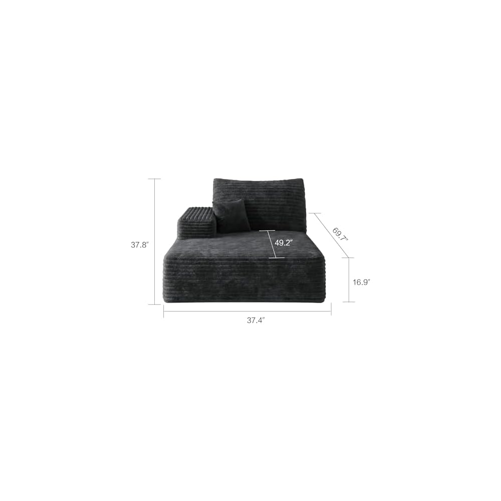107" U Shaped Cloud Corduroy Couch with Ottoman, Comfy Sectional Boneless Couches for Living Room Bedroom, Deep Seat Sleeper Compression Sofa, No Assembly, Left Facing Chaise, Black
