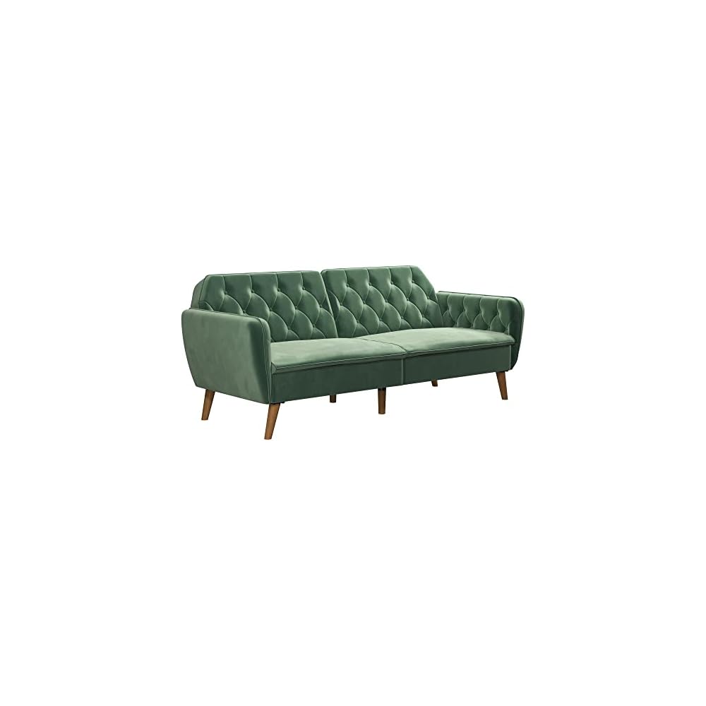 Tallulah Memory Foam Futon Couch Bed, Futon Sofa Bed - Light Green Velvet