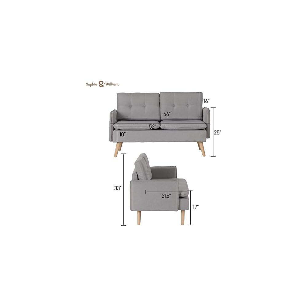 52" Small Loveseat Couch Sofa for Living Room Light Gray