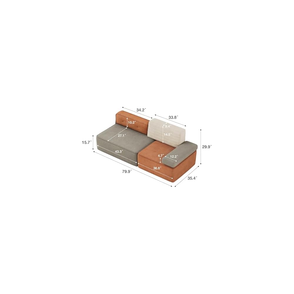 80" Modular 3-Tone Couch, 3-Seater Sofa with Detachable Backrest