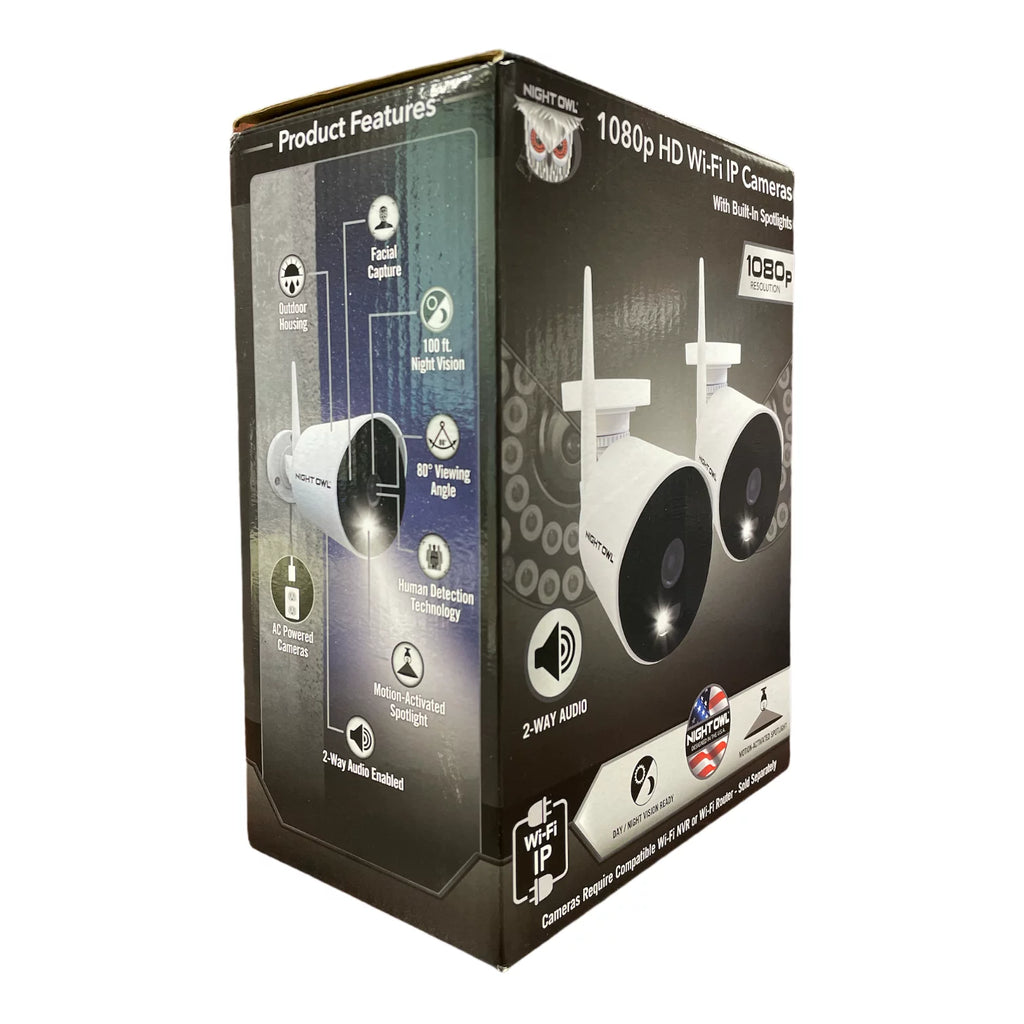 Night Owl Plug In Wireless 1080p Spotlight Cameras with 2-Way Audio and Audio Alerts and Sirens - 2 Pack - White
