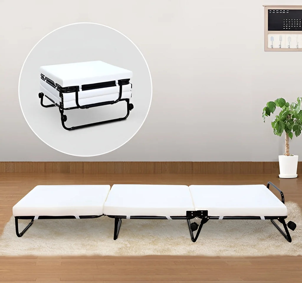 HomCom Twin Size Folding Convertible Sleeper Bed Ottoman with Slipcover, Beige
