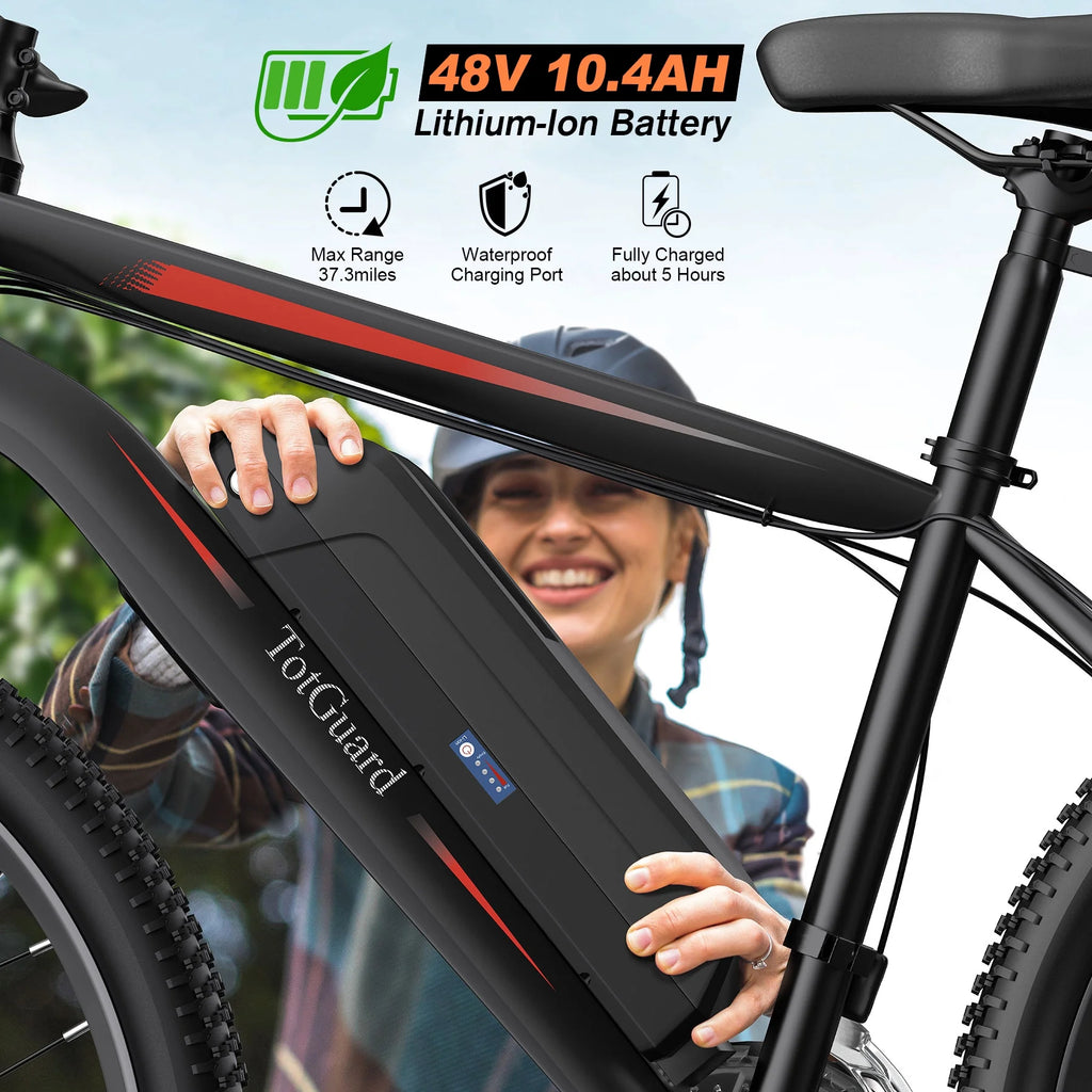 TotGuard 27.5" Electric Bike for Adults 500W Ebike, Adult Electric Bicycles Electric Mountain Bike with 48V 10Ah Removable Lithium Battery,Shimano 21S Gears,Lockable Suspension Fork