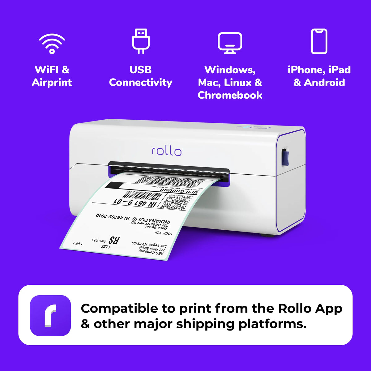 Rollo Wireless Shipping Label Printer - Wi-Fi Thermal Label Printer for Shipping Packages - AirPrint from iPhone, iPad, Mac