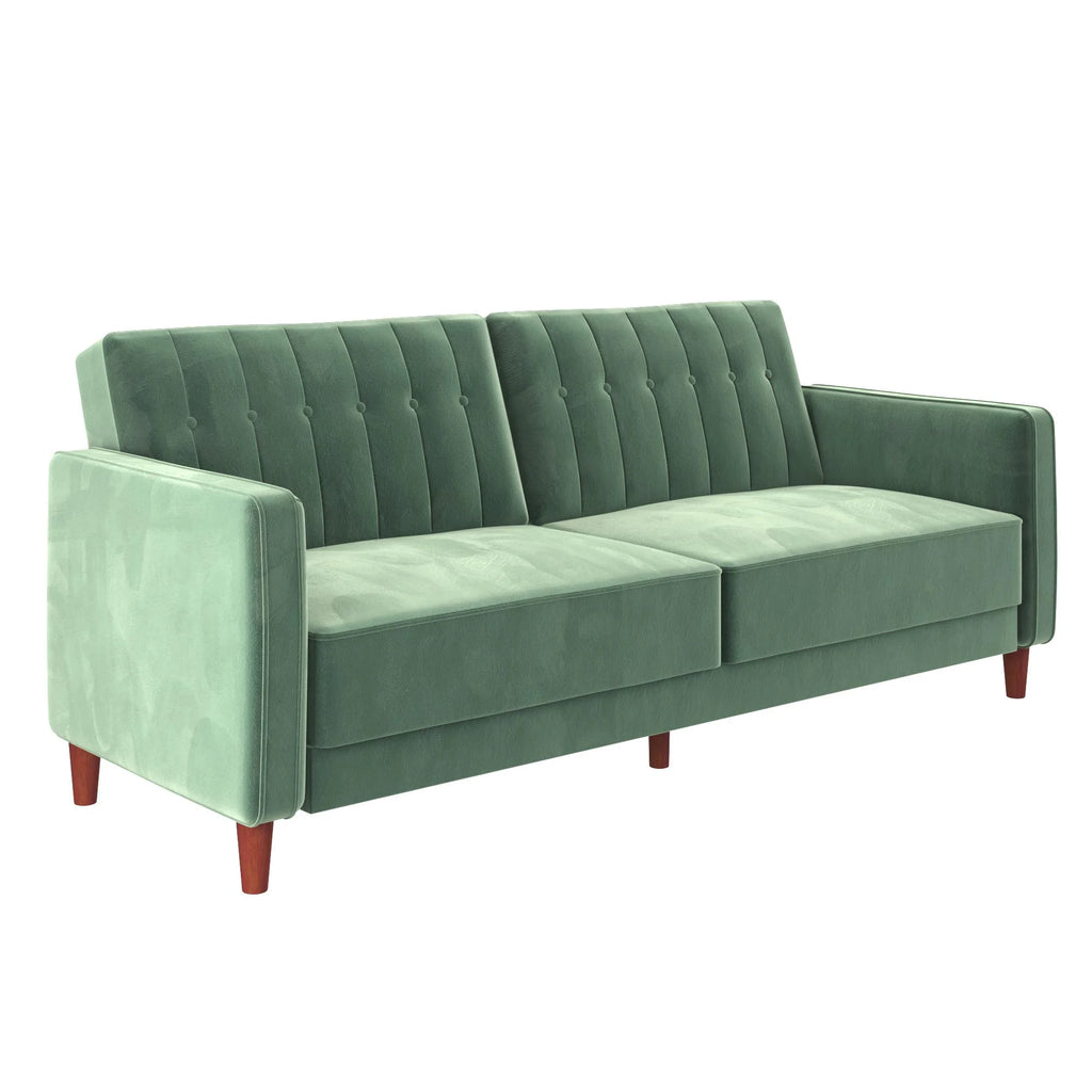DHP Pin Tufted Transitional Futon, Light Green Velvet