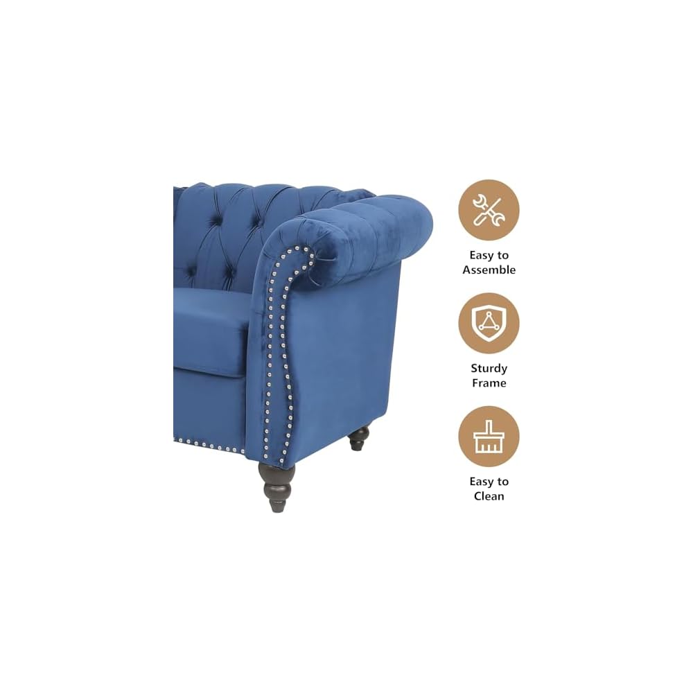 3 Piece Living Room Couch Set, Sectional Chesterfield Sofa Chair Contemporary Upholstered Velvet Loveseat Sofa Sets for Living Room, Office, Small Apartment