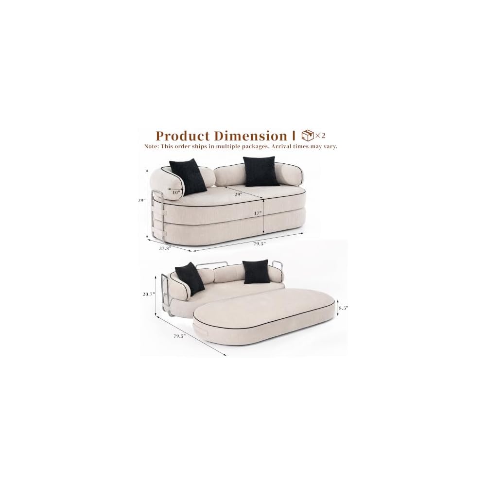 4-in-1 Convertible Sofa, 80'' Folding Boneless Couch