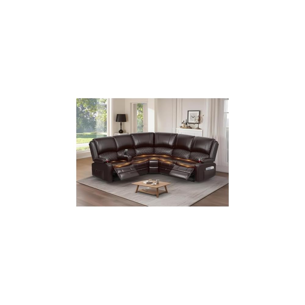 Upgraded 5 Seater Reclining Sofa Set, Modern Living Room Couch (Pu,Brown)