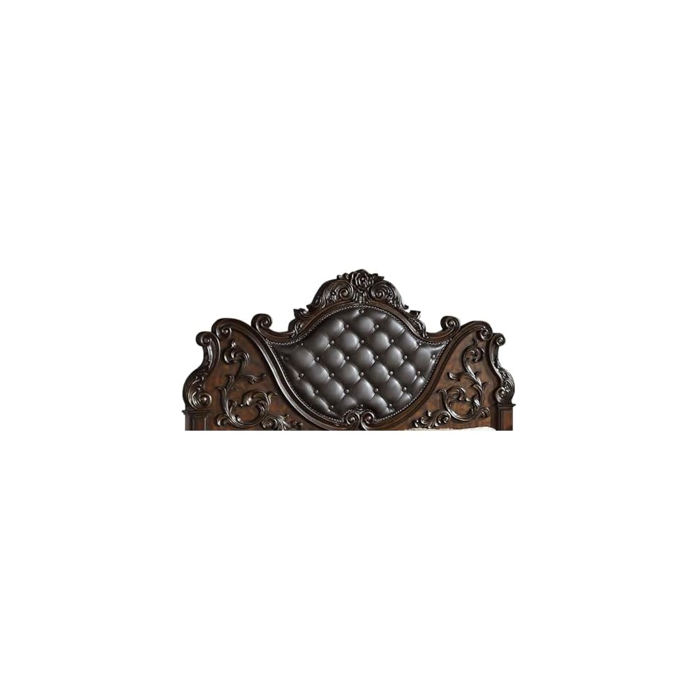 Cosmos Furniture Santa Monica Traditional Queen Bed - Cherry Finish Wood Bed with Tufted Headboard, Nail Head Trim - Queen Size for Classic Bedroom Decor