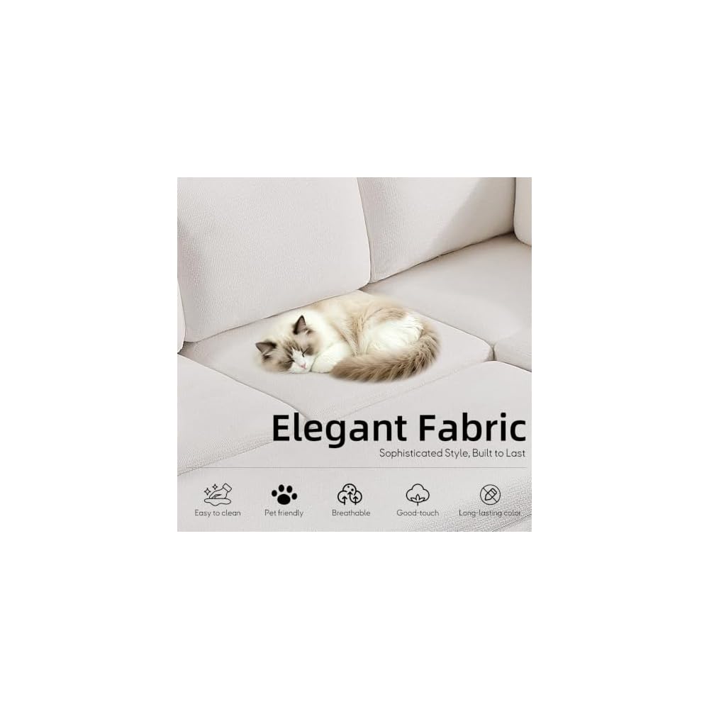 L Shaped Sofa Bed, Sectional Couch with Pull Out Bed, Beige