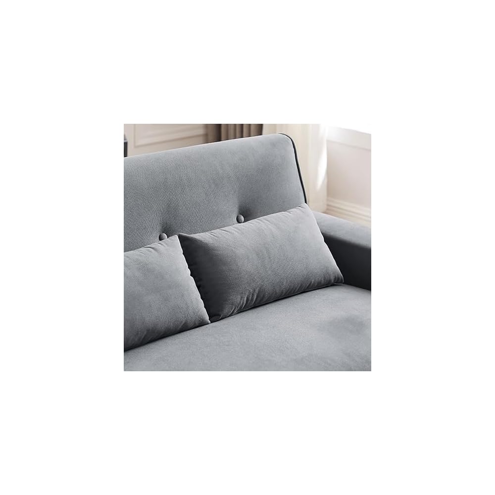 48" Small Loveseat Sofa, Modern Linen Fabric Love Seat Couch, Upholstered 2-Seat Sofa with 2 Pillows and Wood Legs for Living Room, Apartment, Bedroom and Small Spaces,LightGrey