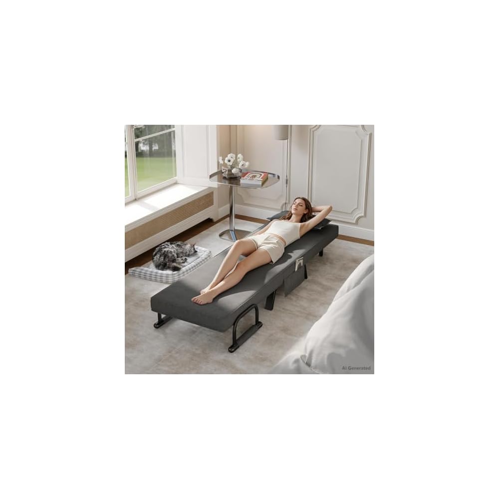 Sleep Chair, Folding Sleeper Chairs for Adults (Dark Grey)