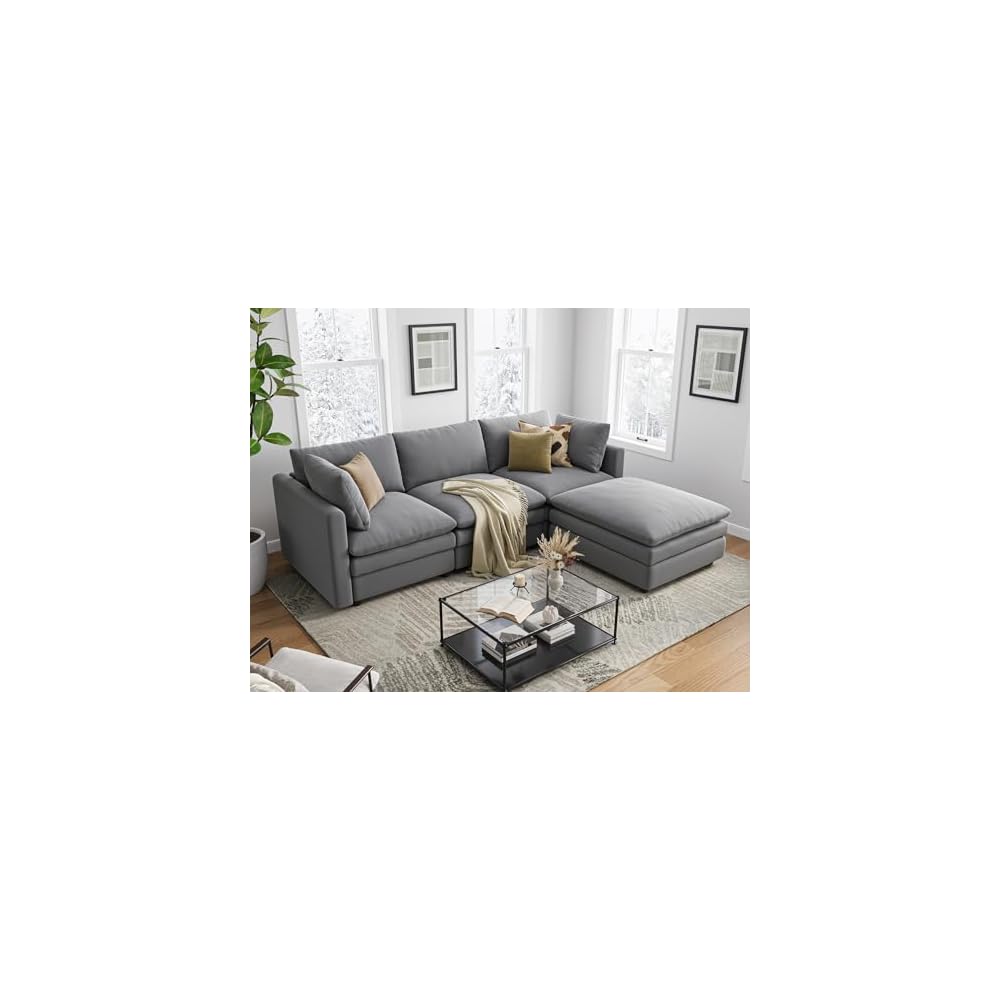 Cloud Couches for Living Room L Shaped Sectional Couch with Ottoman Deep Plush 4 Seats Sofa Modern Sofa for Apartment