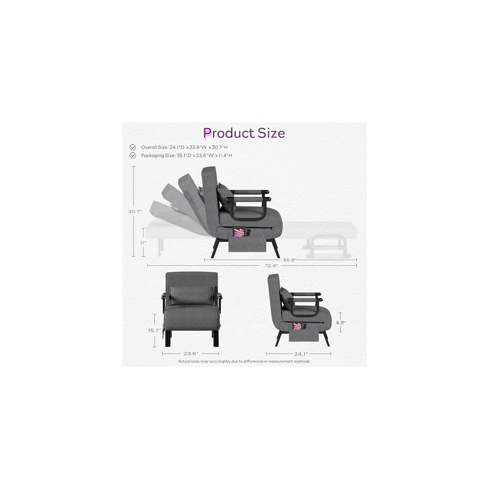 Sleep Chair, Folding Sleeper Chairs for Adults (Dark Grey)