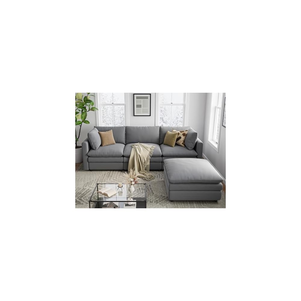 Cloud Couches for Living Room L Shaped Sectional Couch with Ottoman Deep Plush 4 Seats Sofa Modern Sofa for Apartment