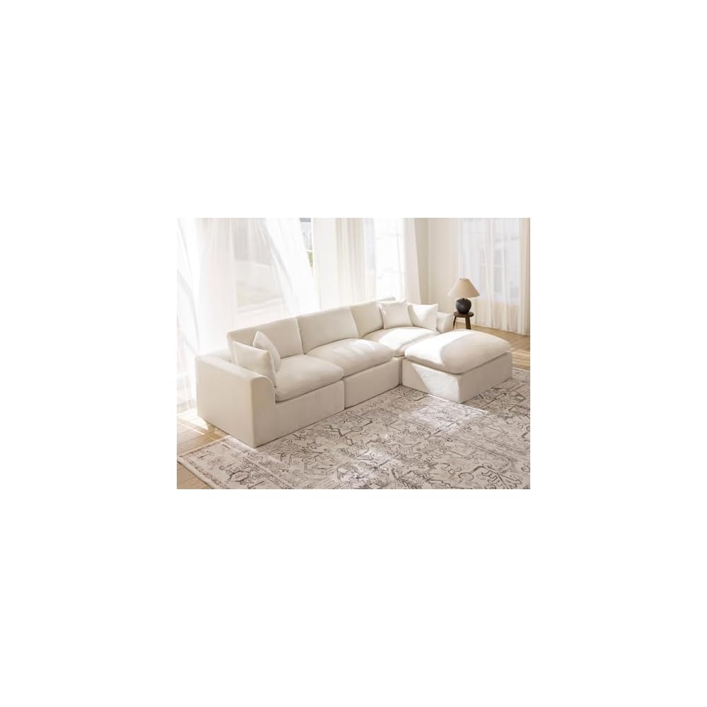 115" Modular Sectional Sofa – Modern Cloud Couch with Deep Chenille Seats, L-Shaped Boneless Sofa, Pet-Friendly, No Assembly, Warm White