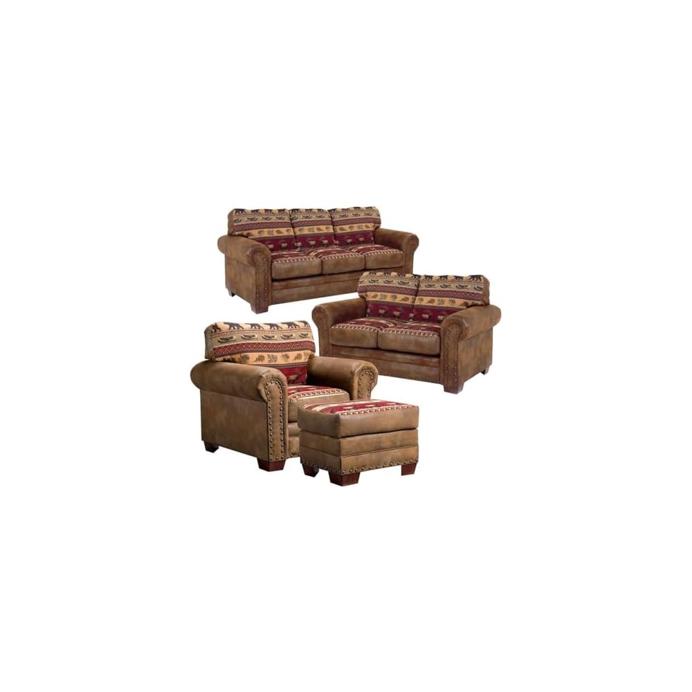 Sierra Lodge 4-piece Microfiber Sofa Set in Brown